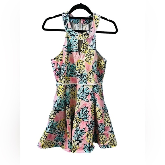 Draper James Pineapple Halter Dress Keyhole Women's Size 10 Sleeveless Mini Pink - Picture 2 of 8